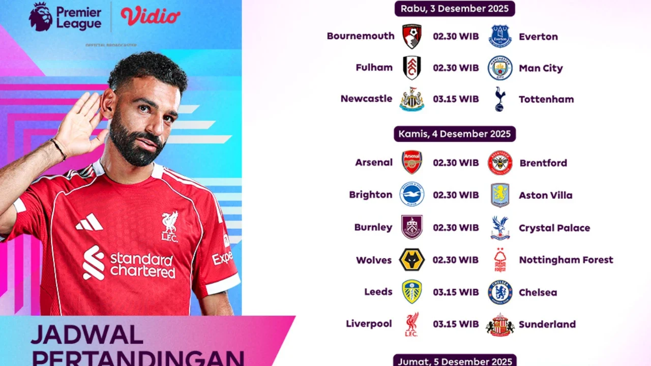 Berikut Jadwal Liga Inggris Pekan ke-14 2025/26, Eksklusif di Vidio