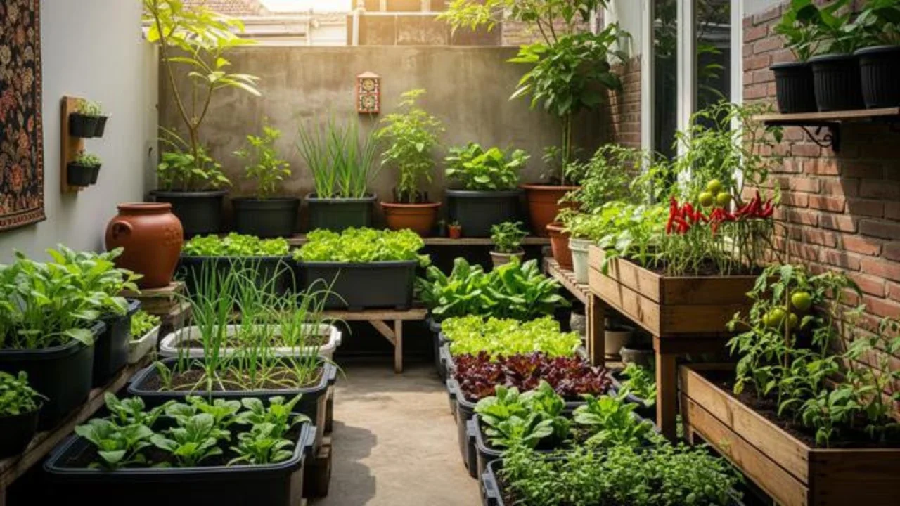 Model Kebun Sayur Dekat Teras Samping yang Sempit tapi Rapi, Inspirasi Hunian 2026 (Foto: Gemini AI)