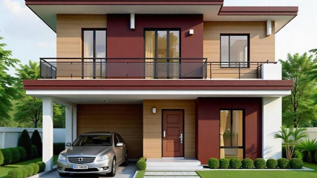 Ilustrasi Rumah dengan Cat Tembok Warna Merah Maroon