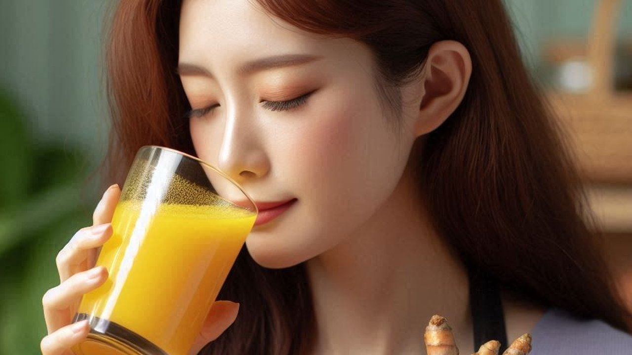 Ilustrasi Minum Jamu Kunyit Asem