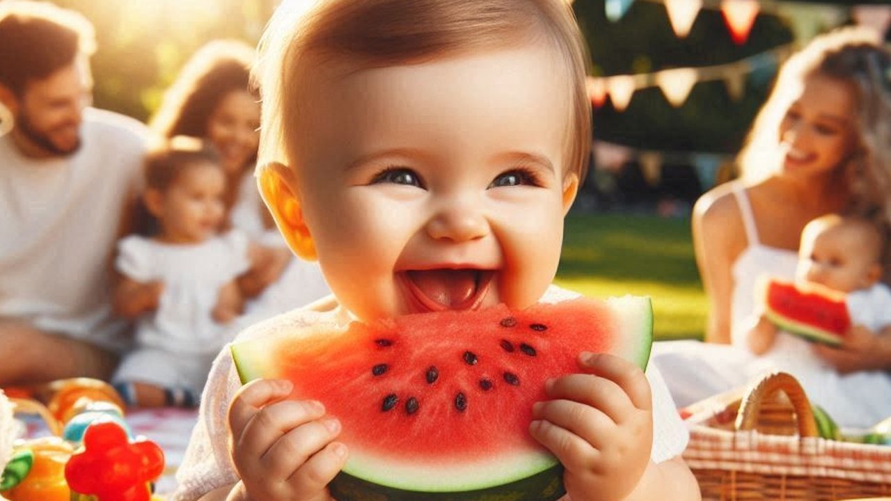 Ilustrasi Bayi Makan Semangka