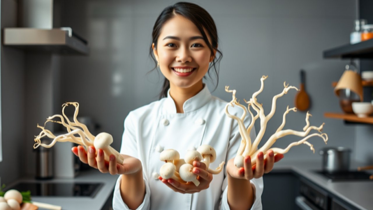Ilustrasi Olahan Jamur Enoki