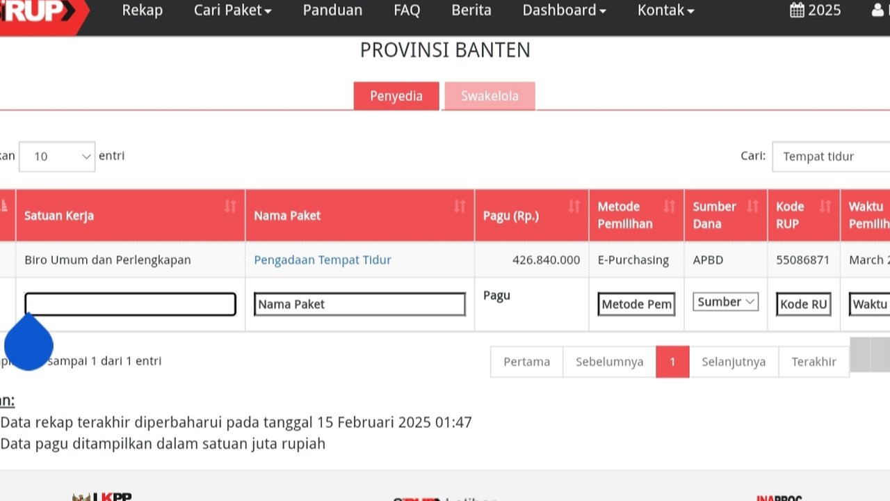 Pengadaan Tempat Tidur Provinsi Banten