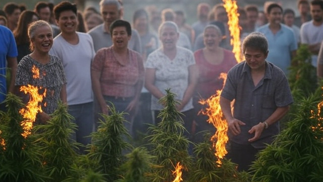 ilustrasi kebun ganja terbakar