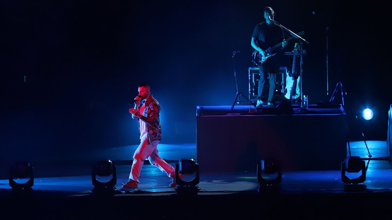 Vokalis grup band asal Los Angeles, Amerika Serikat, Maroon 5 Adam Levine tampil dalam konser bertajuk Maroon 5 in Asia 2025 di Jakarta International Stadium (JIS), Jakarta, Sabtu (1/2/2025).