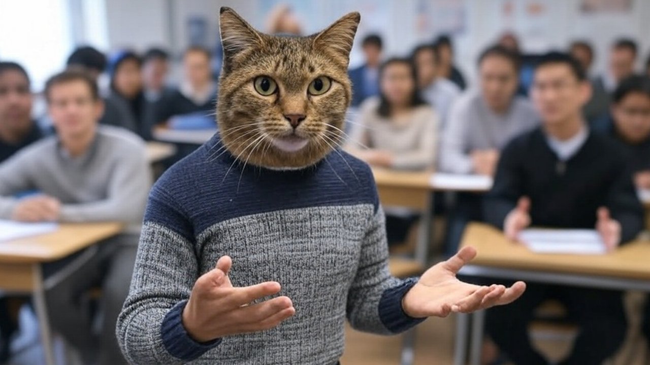 ilustrasi guru seperti kucing