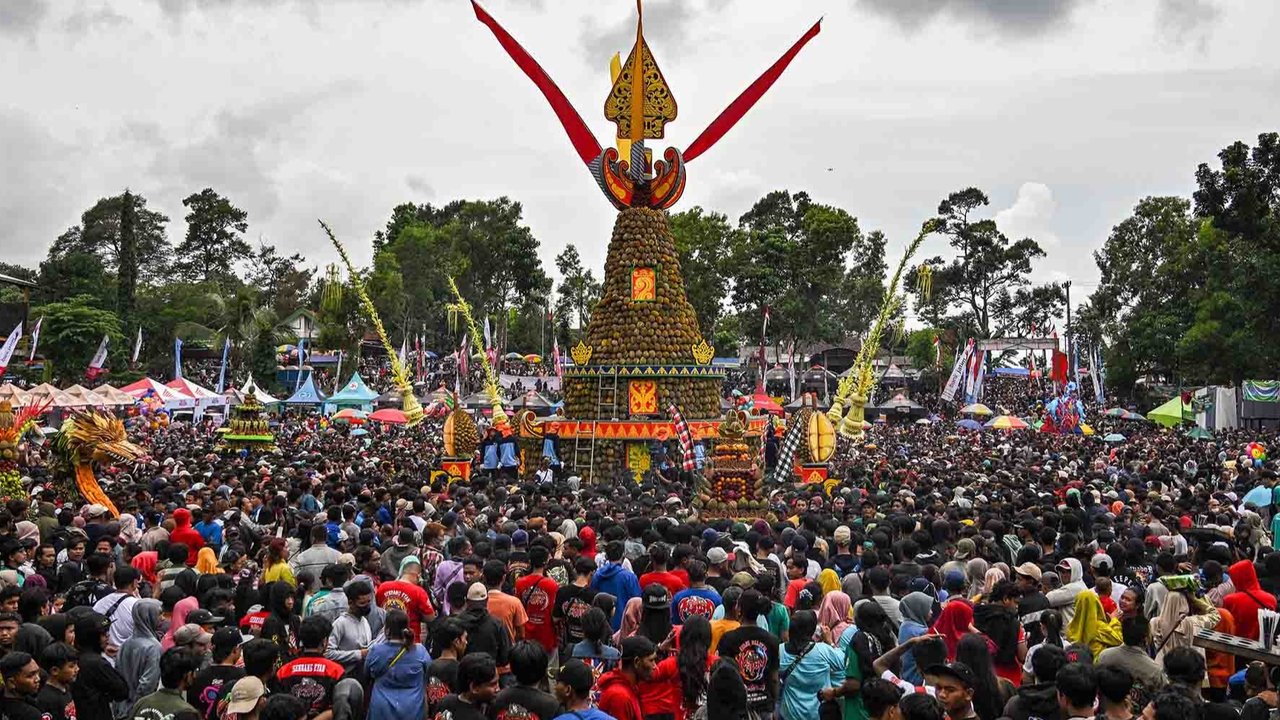 Warga berebut  durian saat festival durian 