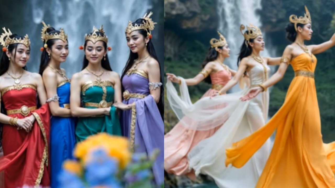Penampakan 7 Bidadari Mandi di Telaga dalam Kisah Jaka Tarub, Divisualkan oleh AI Terlihat Begitu Nyata