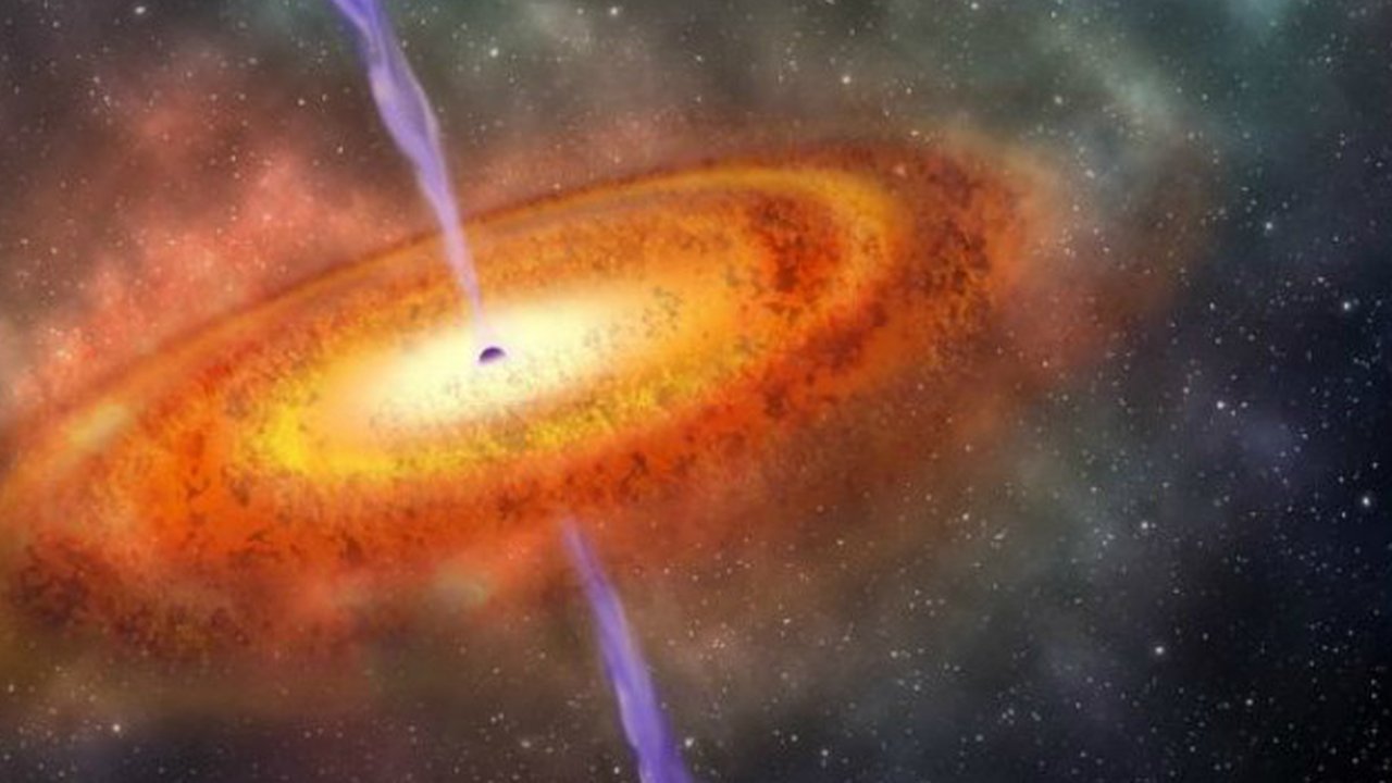 Ilustrasi lubang hitam raksasa atau supermassive black hole yang berjarak 13 miliar tahun cahaya dari Bumi (Robin Dienel/Carnegie Institution for Science)