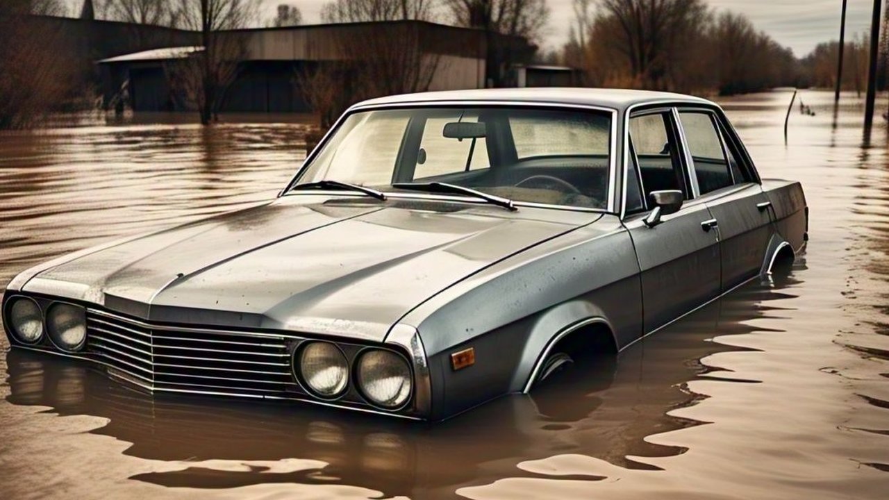 Ilustrasi mobil terendam banjir bandang