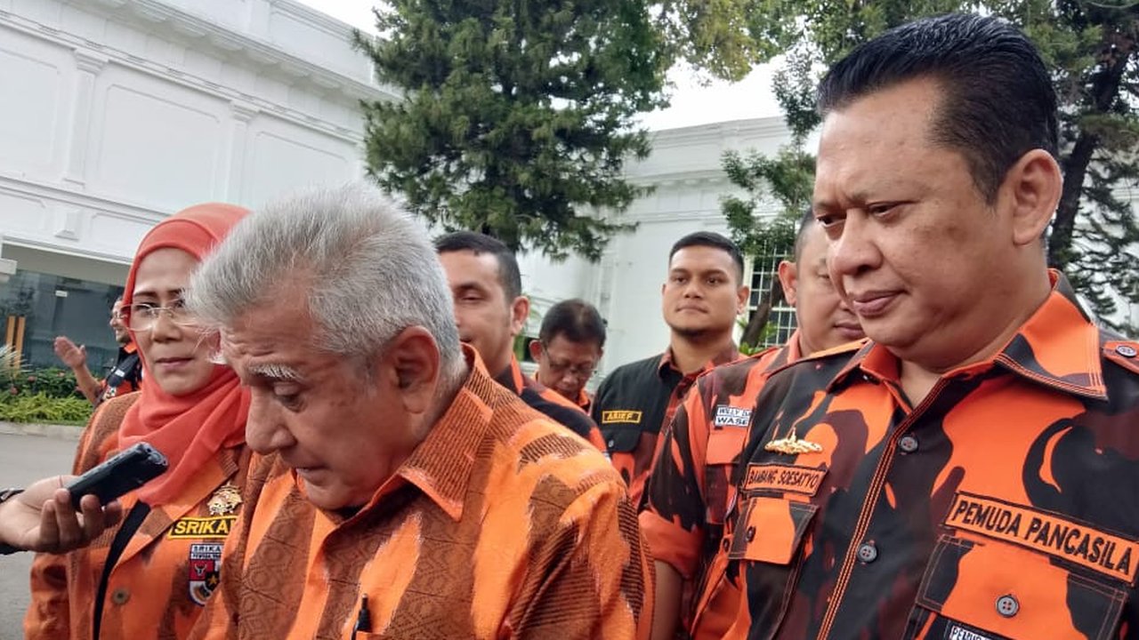 Ketua Umum Pemuda Pancasila (PP) Japto Soerjosoemarno di Kompleks Istana Kepresidenan Jakarta. (Liputan6.com/Lizsa Egeham)