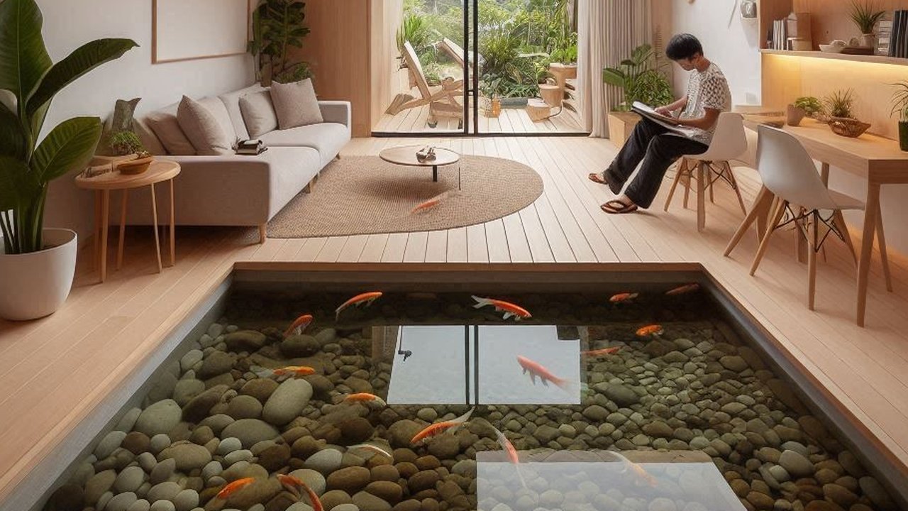 Ilustrasi Rumah dengan Kolam