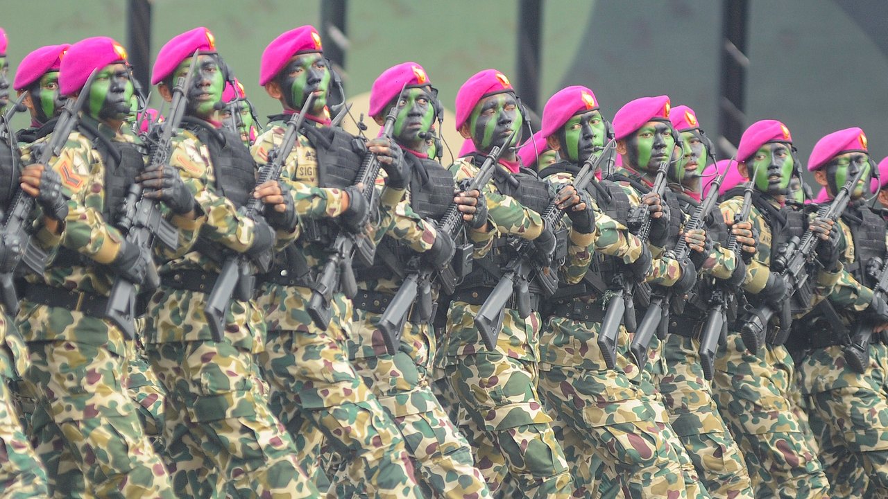 Suasana geladi bersih HUT ke-79 TNI di kawasan Monumen Nasional (Monas), Jakarta, Kamis (3/10/2024).