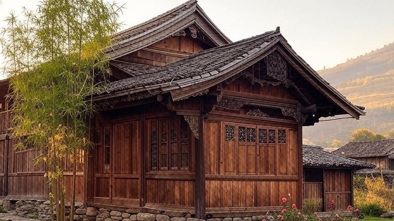 ilustrasi rumah kayu