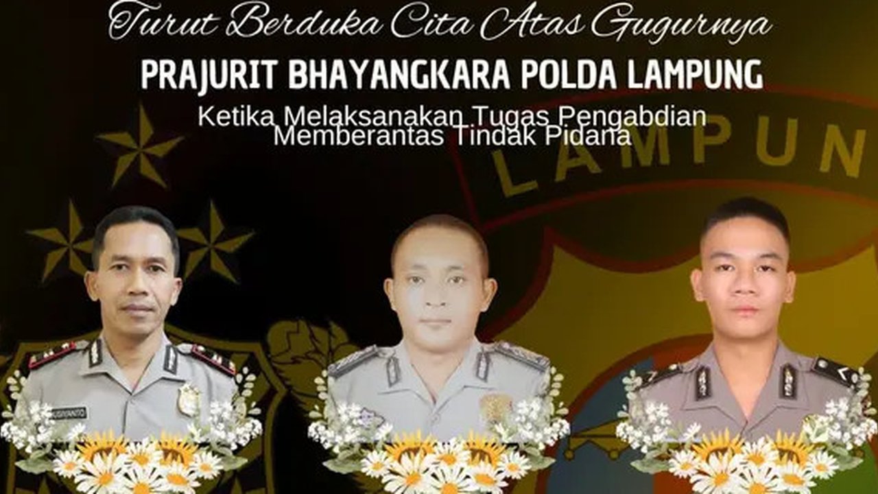 Tiga Polisi Gugur Ditembak saat Gerebek Judi Sabung Ayam Dimakamkan di Lampung