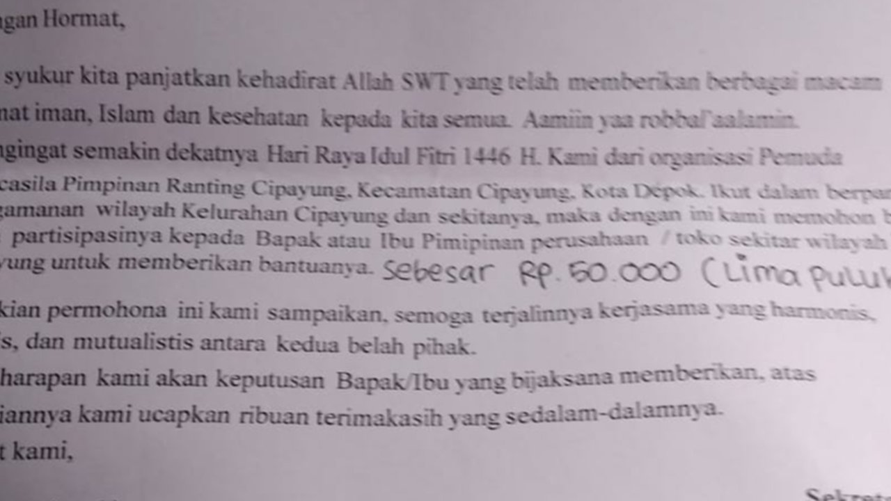 Diduga Surat Ormas Minta THR ke Pelaku Usaha di Depok