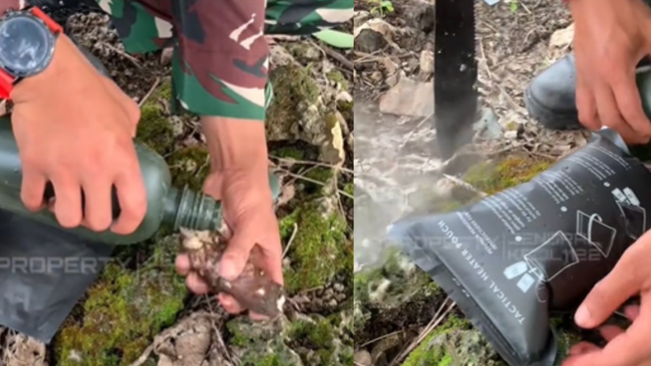 Lagi Jelajah Hutan, Anggota TNI AD Ini Unik Cara Merebus Talas Tidak Pakai Api