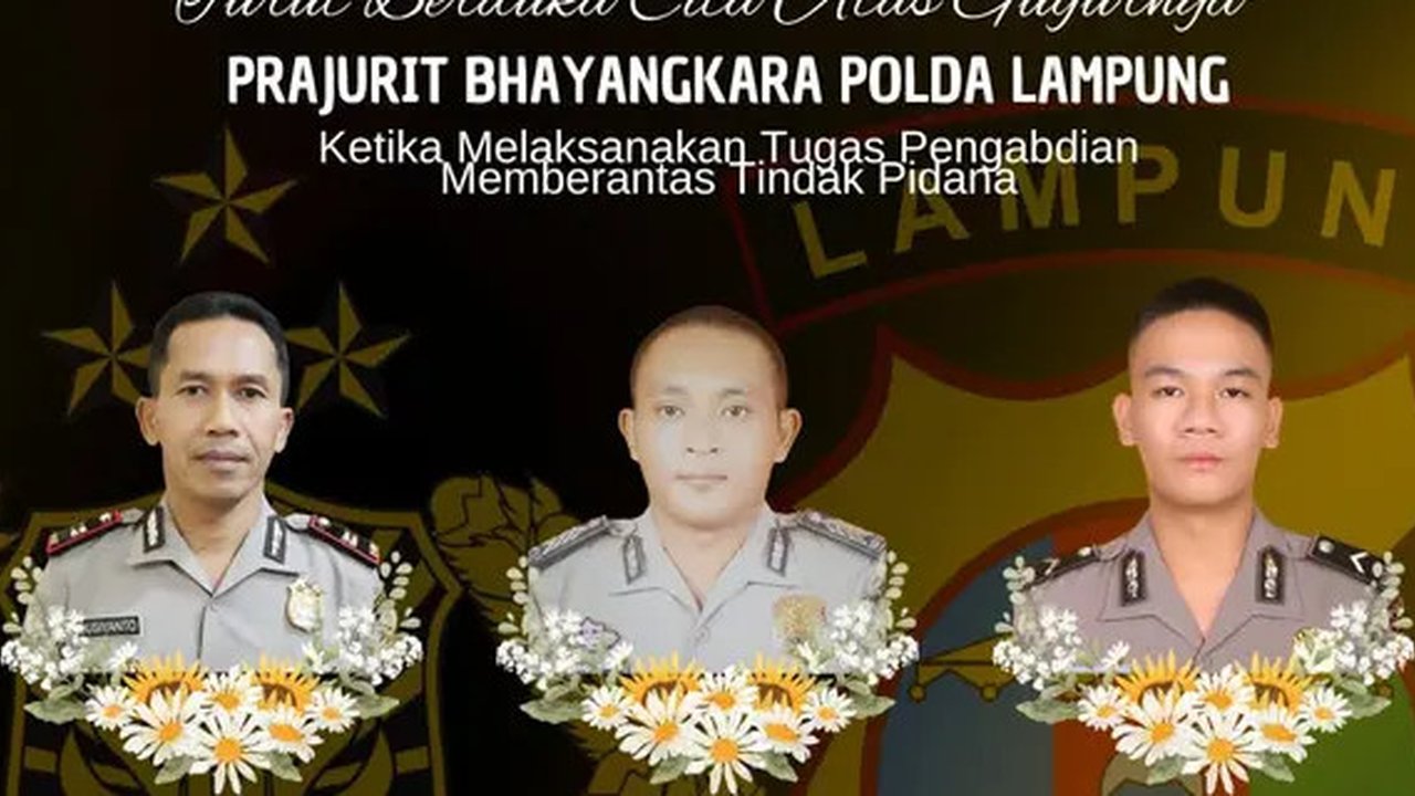 Potret tiga anggota Polres Way Kanan yang gugur dalam bertugas. Foto: (Humas Polda Lampung).