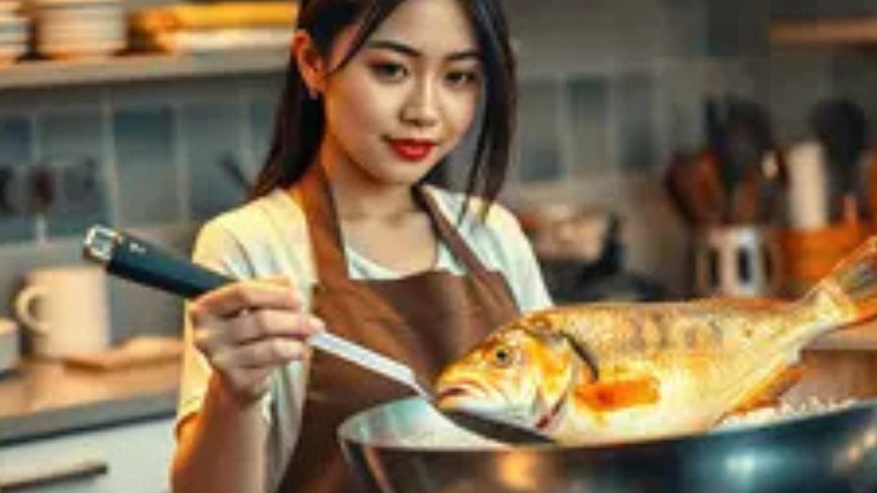 Ilustrasi menggoreng ikan (Image from AI)