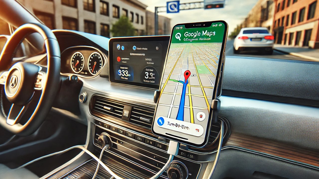 Cas HP di mobil sambil membuka google maps