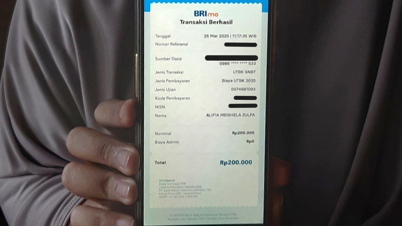 Bukti transaksi UTBK-SNBT 2025 berhasil dibayar melalui super apps BRImo.