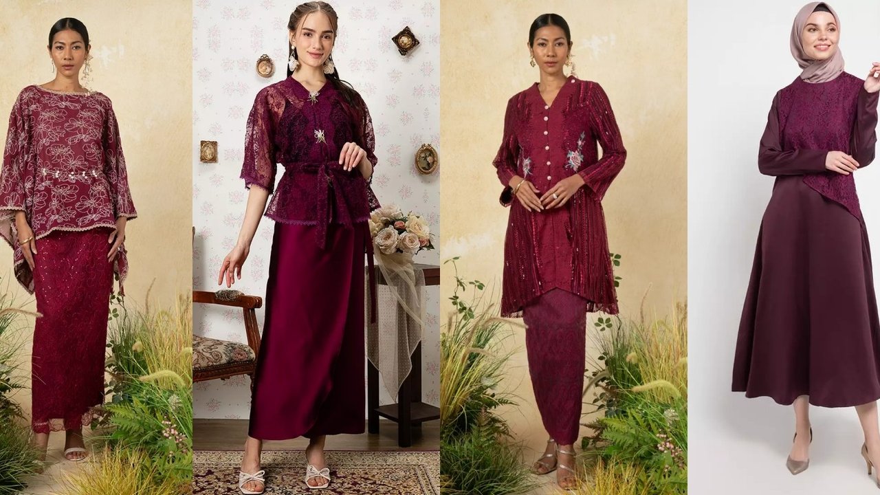Baju Lebaran Brokat Warna Burgundy