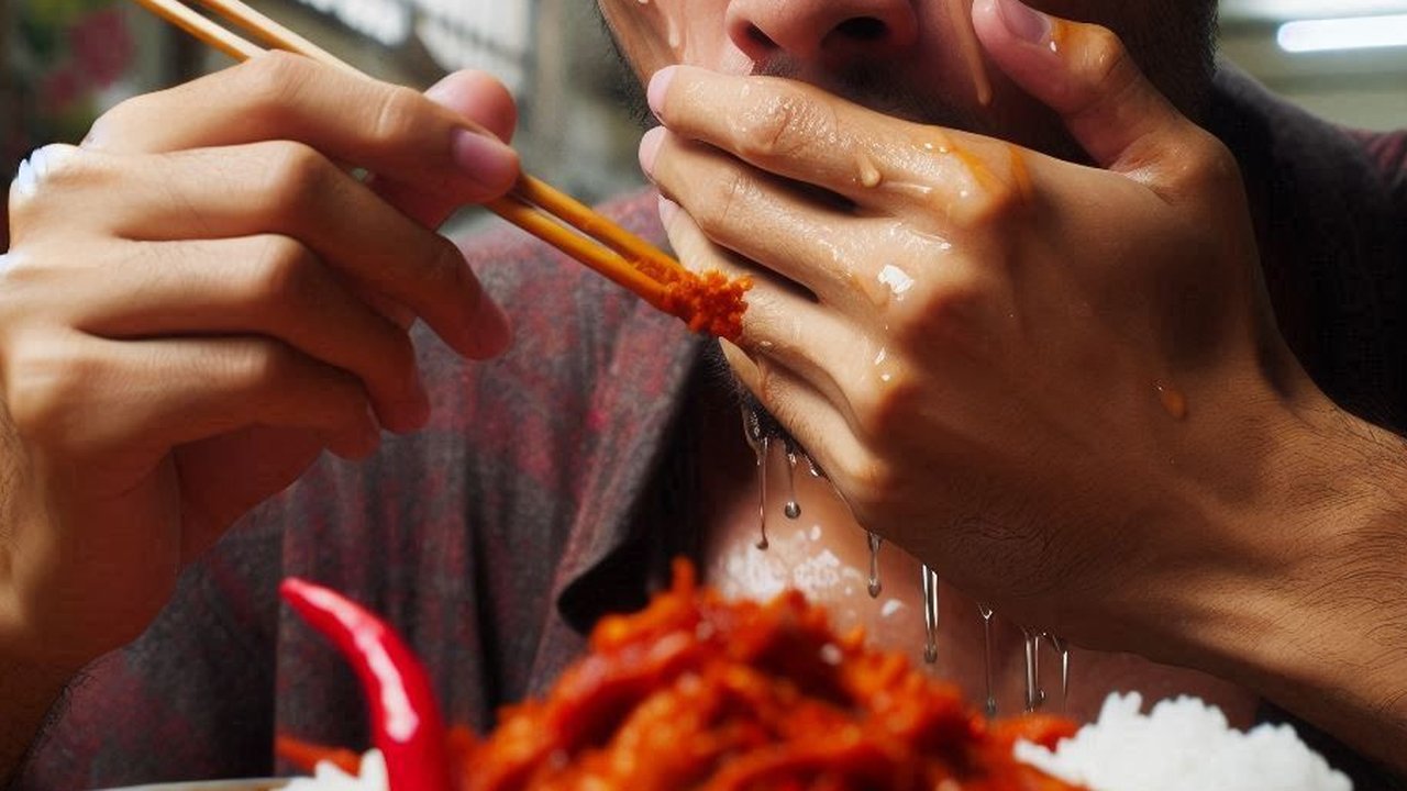 Ilustrasi Makan Makanan Pedas