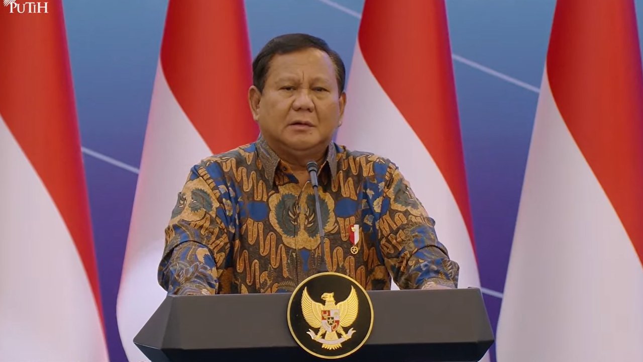 Presiden Prabowo Subianto saat menghadiri sarasehan  ekonomi bertema