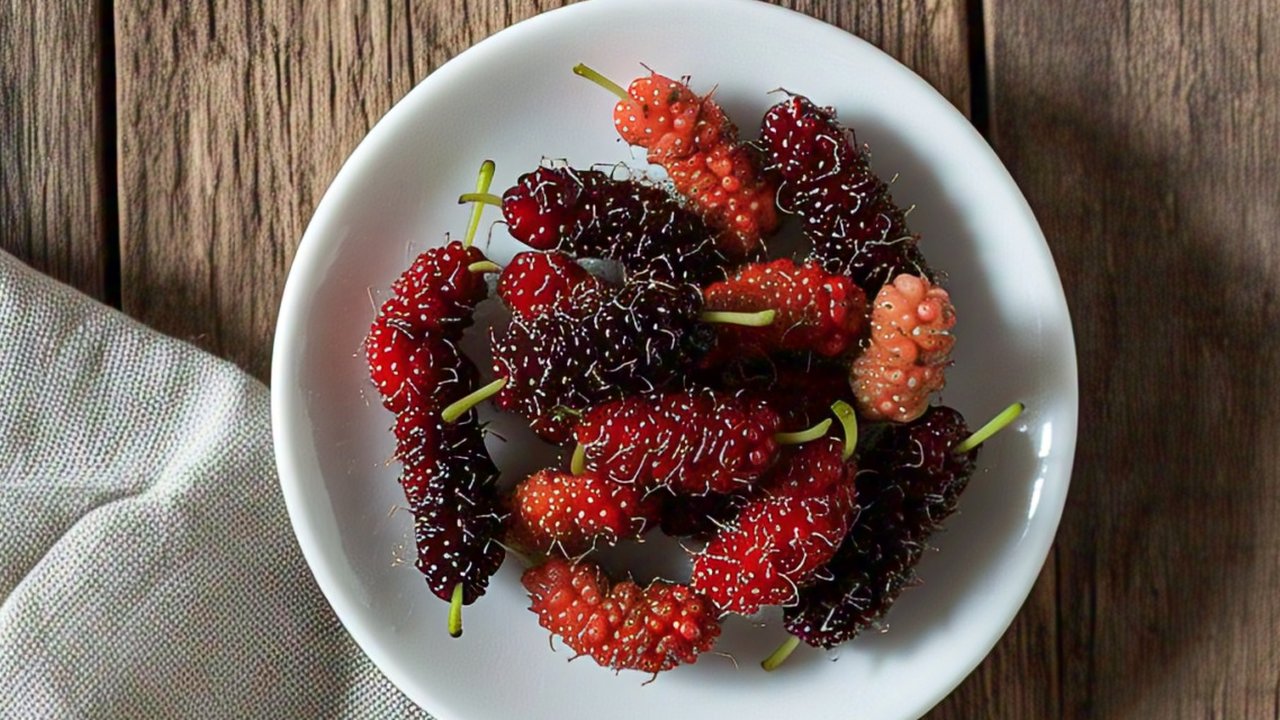 Ilustrasi Buah Murbei (Image by Meta AI)