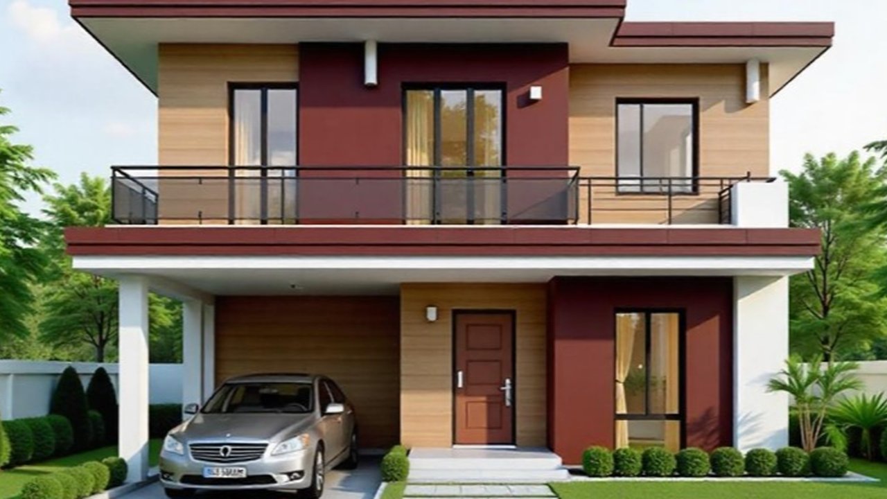 Ilustrasi Rumah dengan Cat Tembok Warna Merah Maroon