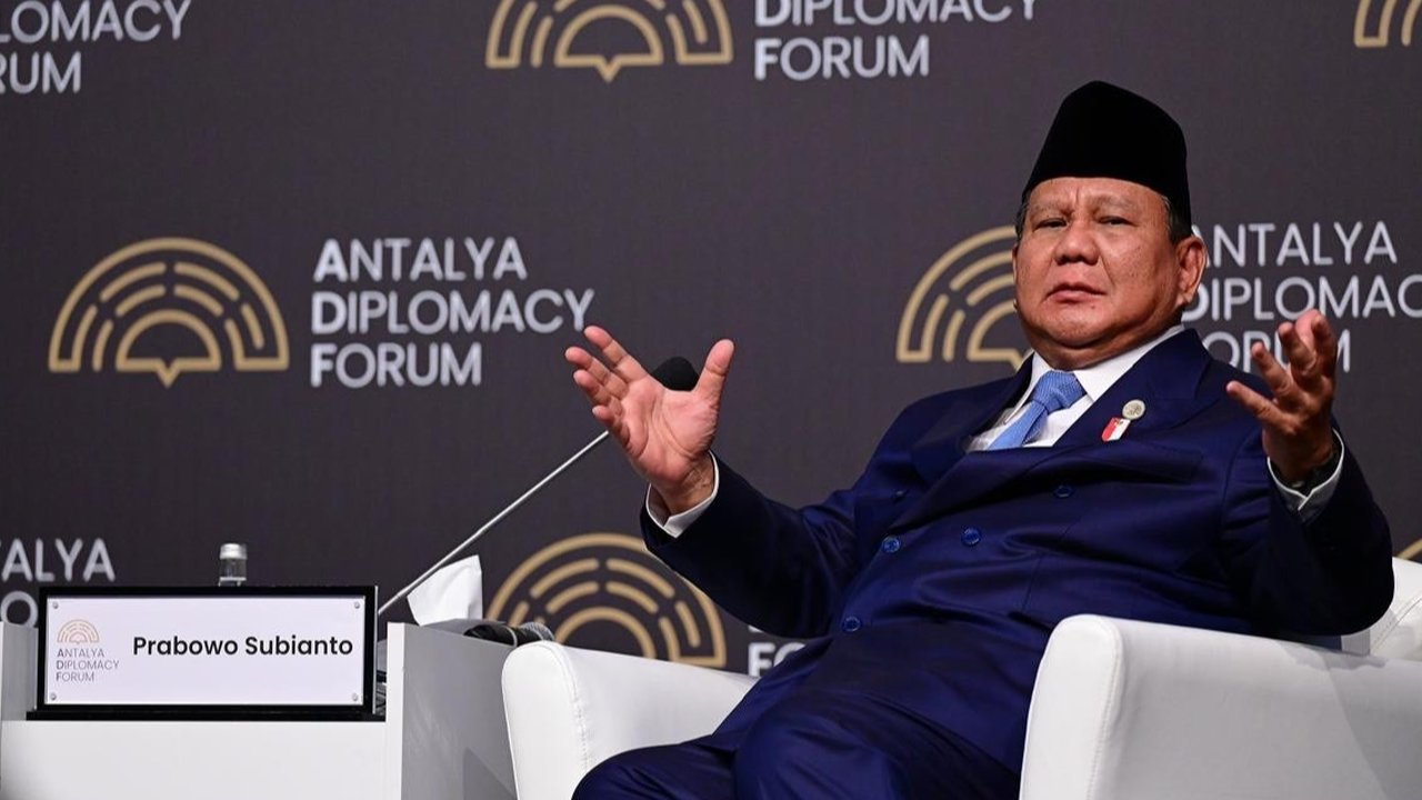 Prabowo Subianto saat berbicara di Antalya Diplomacy Forum (ADF) Talk, Turki