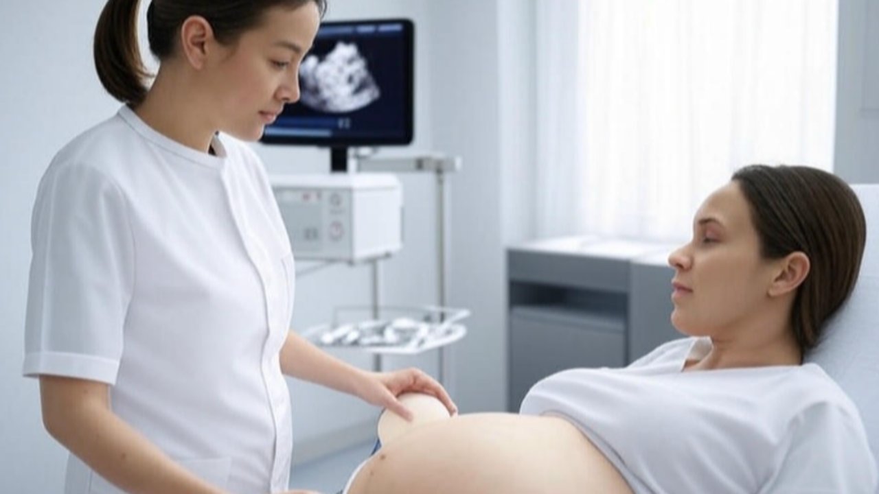 Ilustrasi dokter kandungan memeriksa ibu hamil