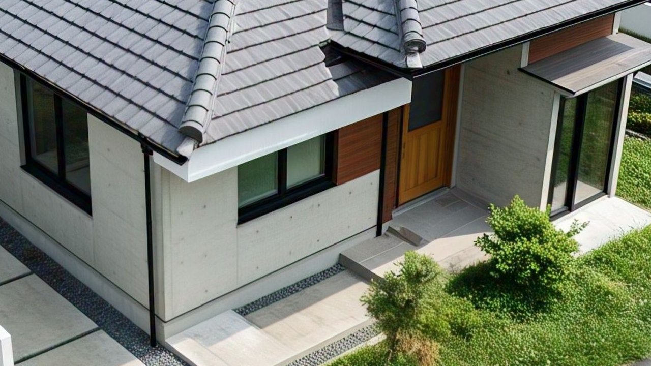 Model Rumah Minimalis Atap Dak Cor dengan Kombinasi Atap Konvensional. Foto: Meta AI