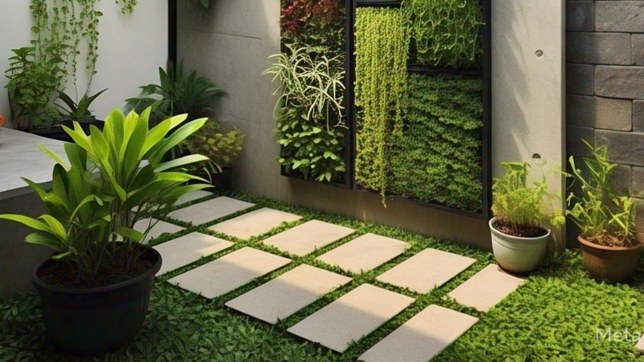 <p>Model Teras Rumah Atap Limas Terbuka dengan Taman Vertikal</p>