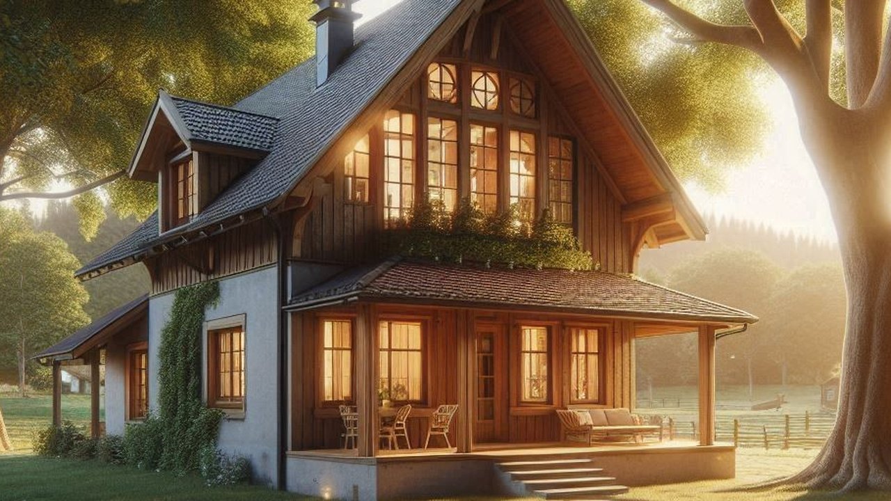 Ilustrasi Rumah dengan Pohon Rindang