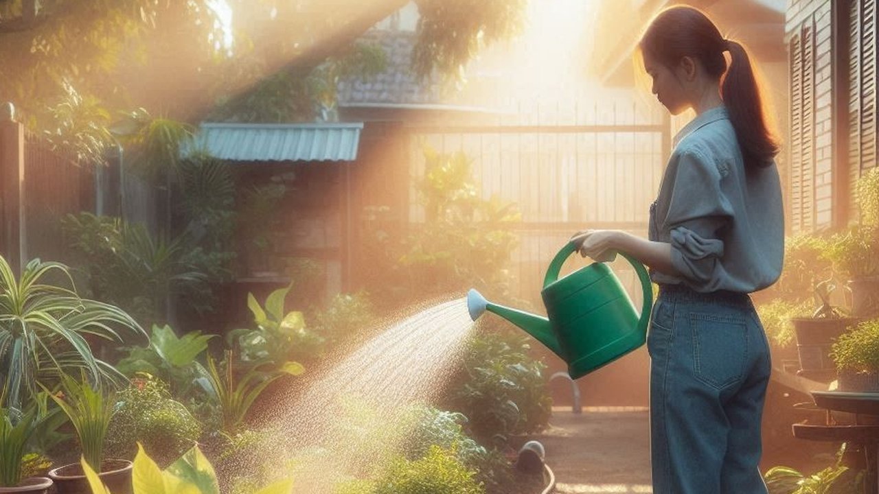 Ilustrasi Menyirami Tanaman