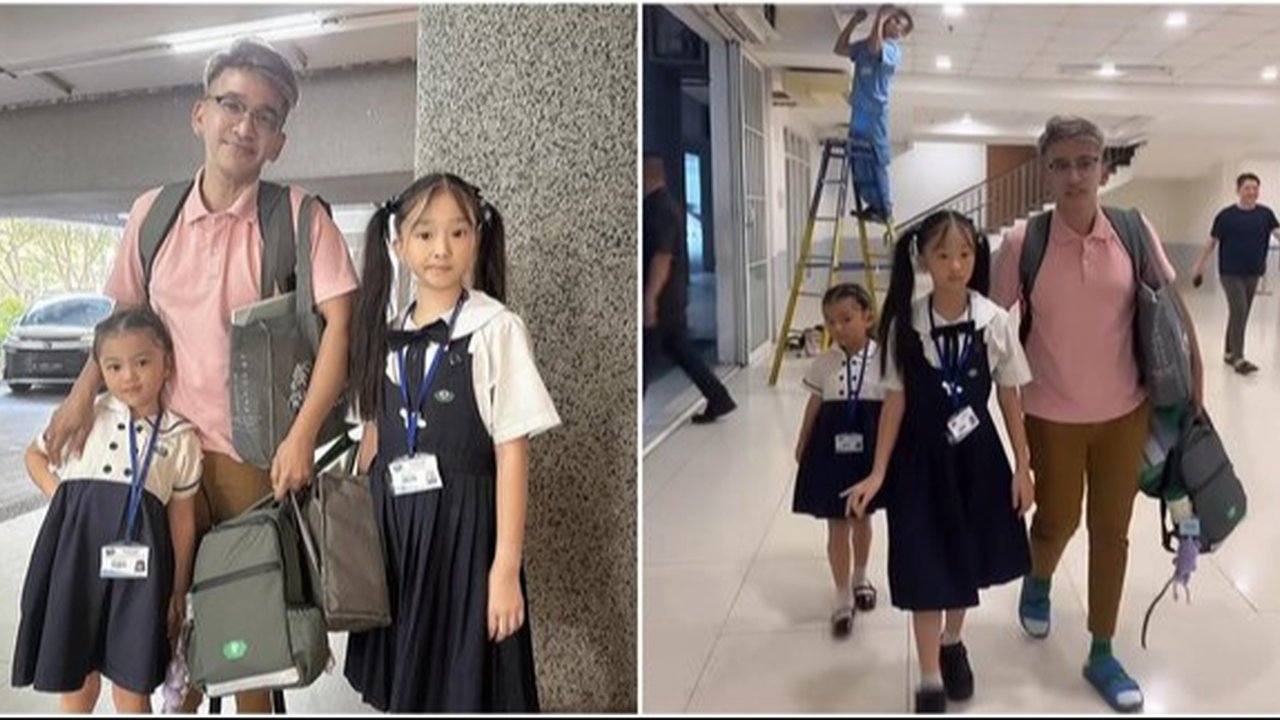 Momen Haru Ruben Onsu Antar Thania dan Thalia Awal Masuk Sekolah, Heboh Bawakan Tas Anak Kesayangannya