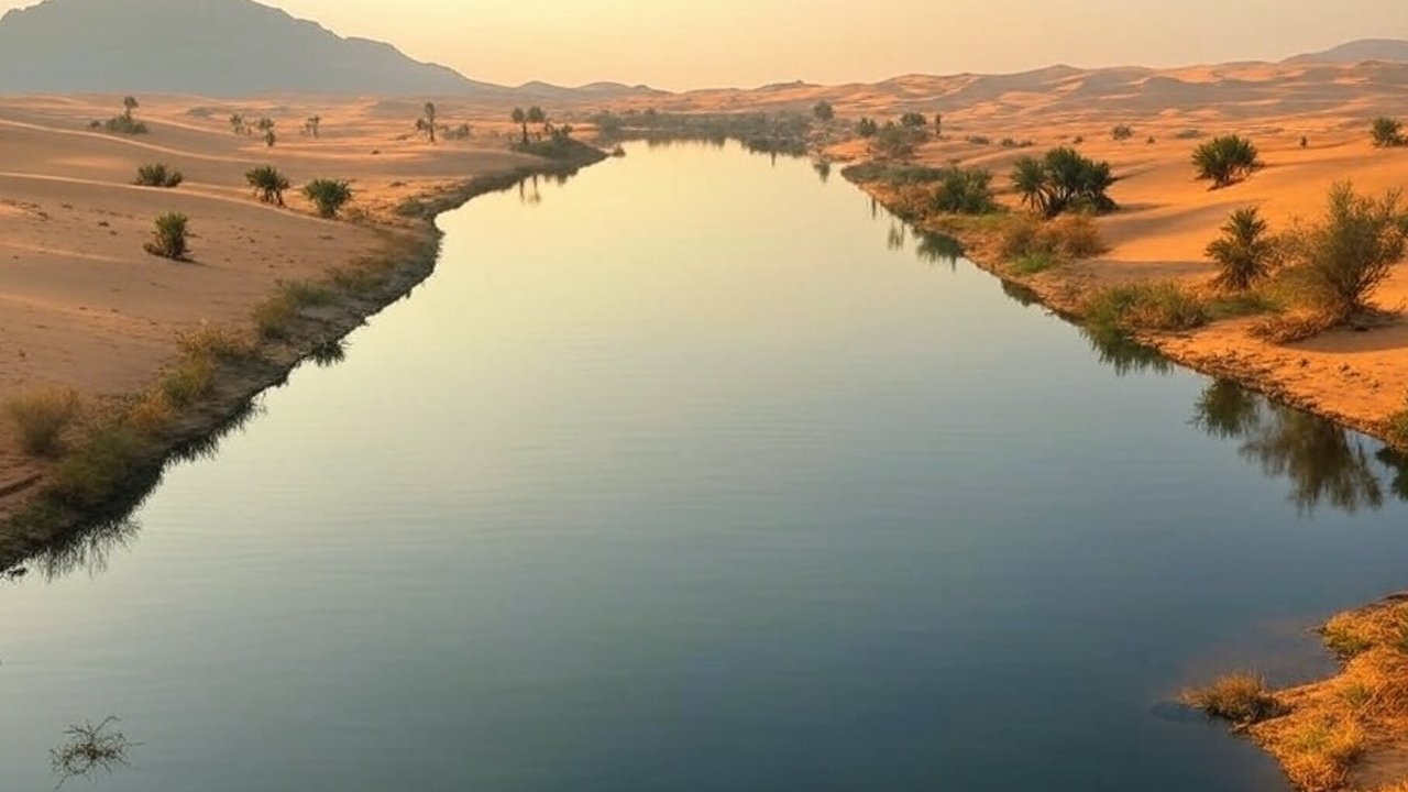 ilustrasi sungai purba di gurun arab