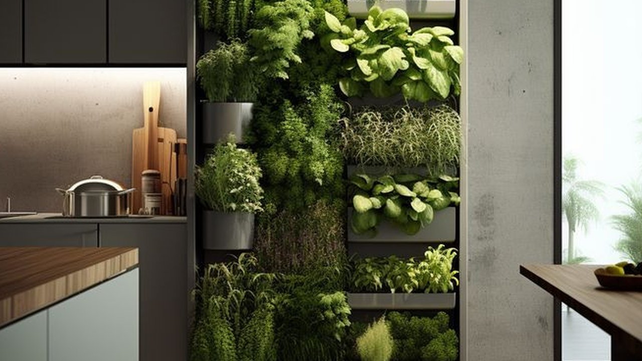 Desain dapur dengan tanaman vertikal (pinterest)