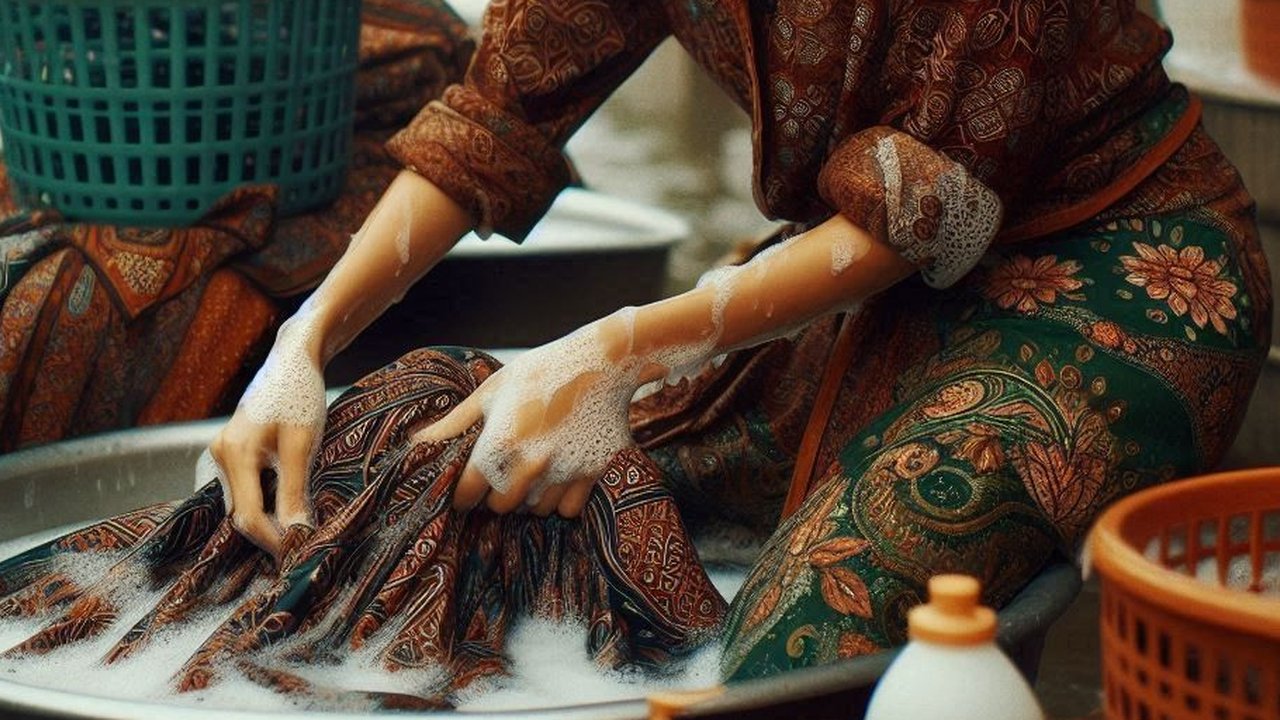 Ilustrasi mencuci baju batik