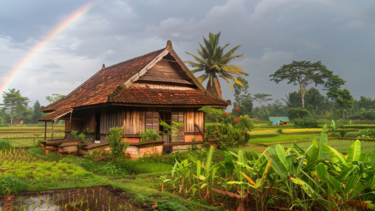 Ilustrasi Rumah Tepi Sawah