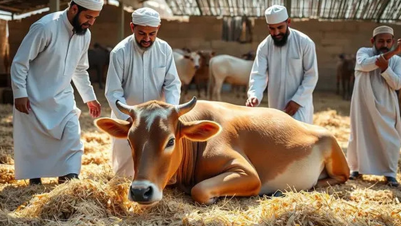 trik merobohkan sapi kurban Ilustrasi dibuat AI