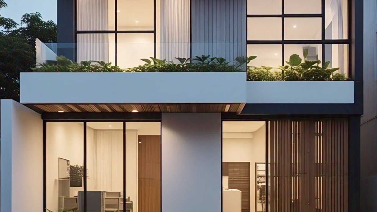buatkan Desain Rumah Minimalis Type 45 dengan Rooftop Garden. (Liputan6.com/Meta.Ai)