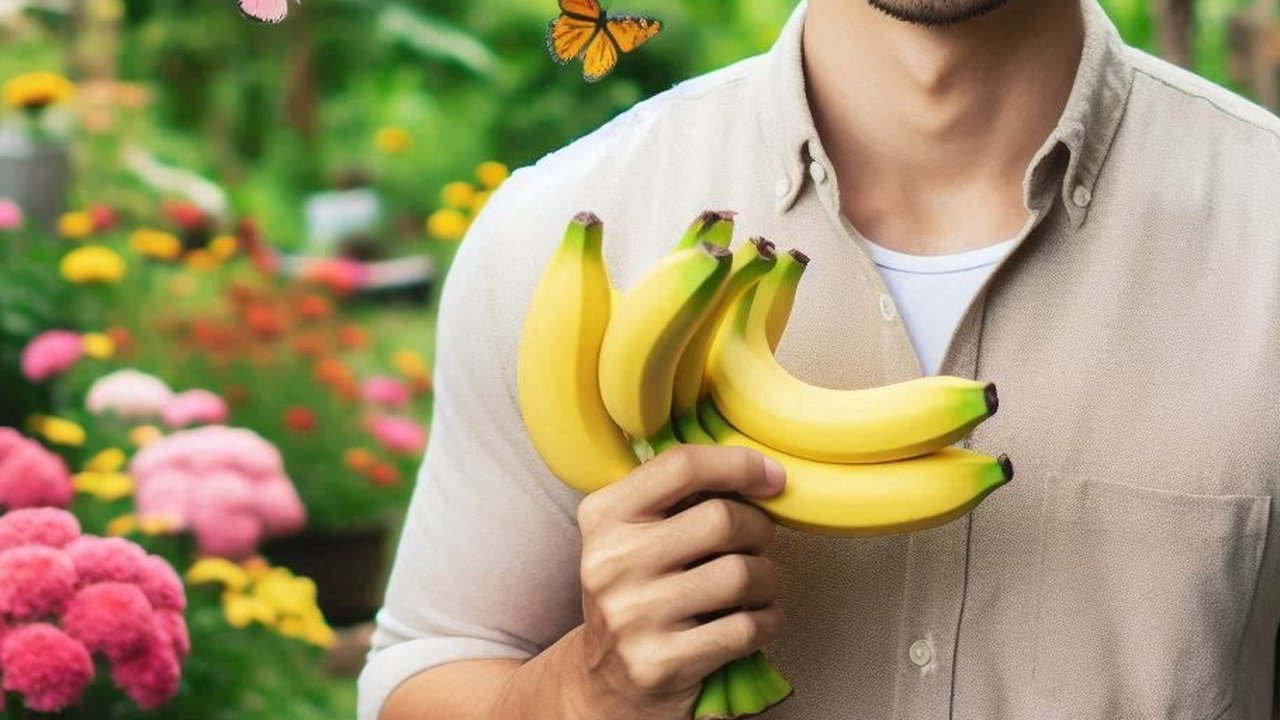 Ilustrasi Pria Memegang Pisang