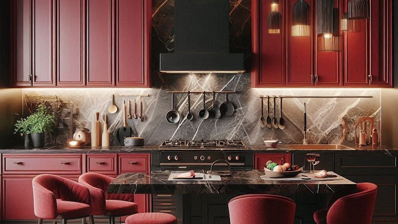 Desain Dapur Warna Merah Hitam