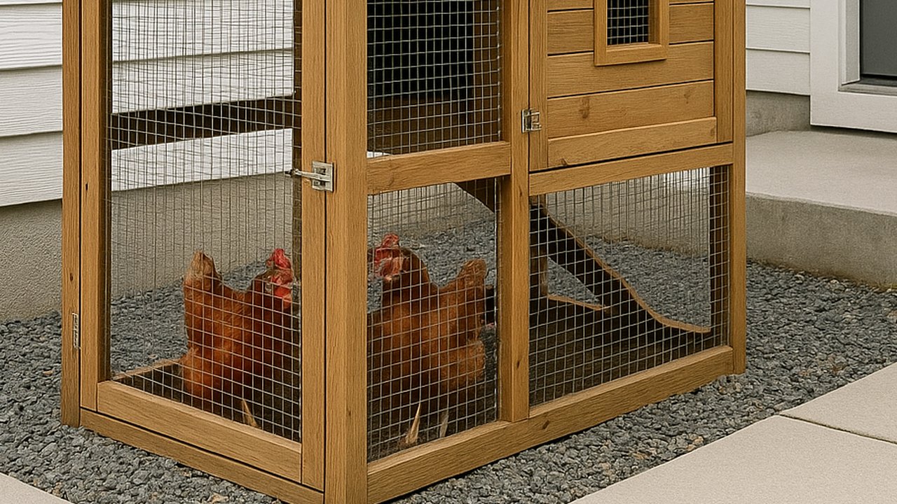 Model Rumah di Desa dengan Kandang Ayam di Belakang/AI