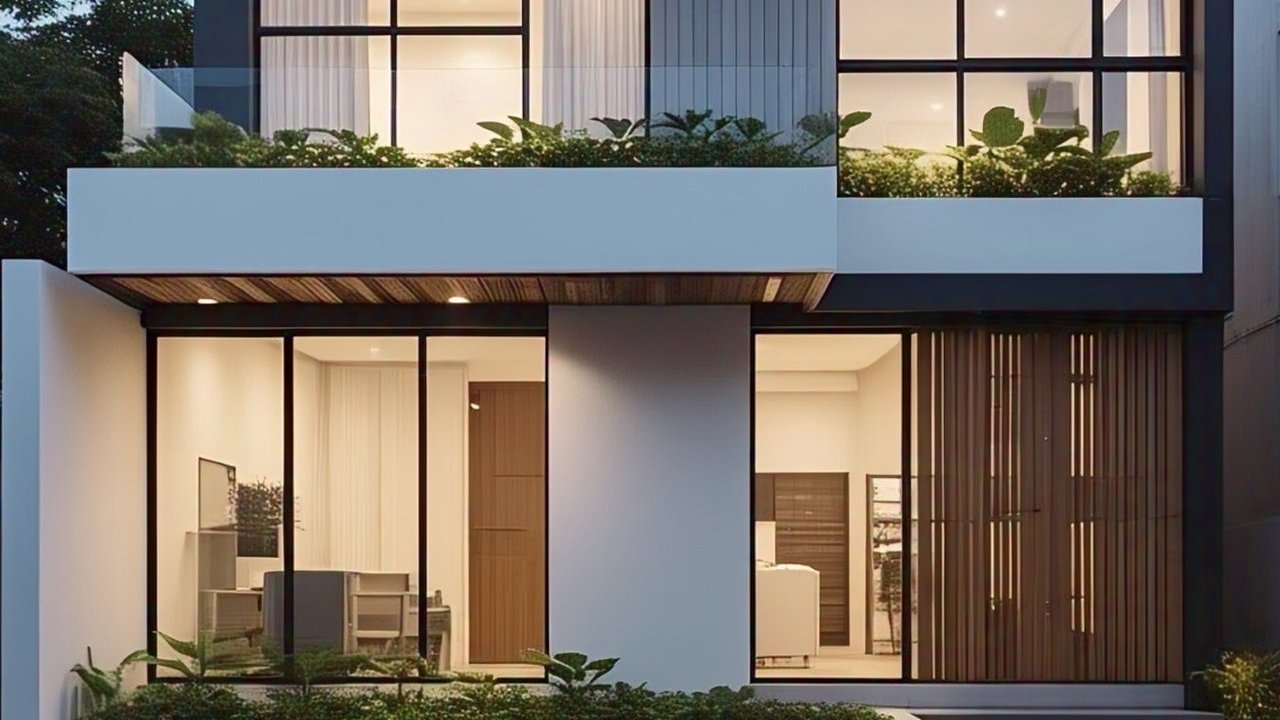buatkan Desain Rumah Minimalis Type 45 dengan Rooftop Garden. (Liputan6.com/Meta.Ai)
