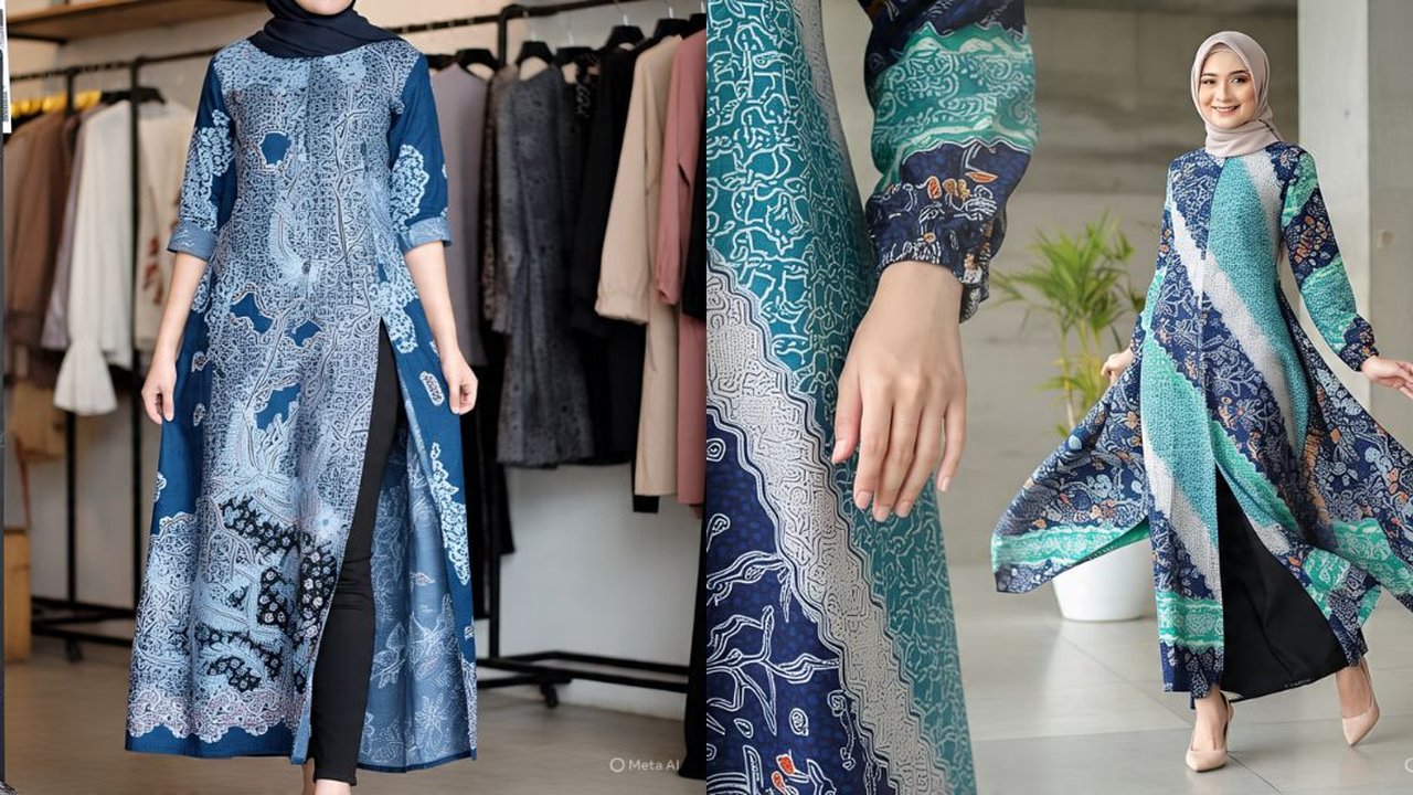 Ilustrasi Gamis Batik Belah Samping