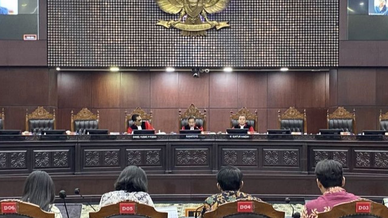 Sidang PHPU di Gedung Mahkamah Konstitusi (MK), Jakarta Pusat, Senin (1/4/2024). (Liputan6.com/ Winda Nelfira)