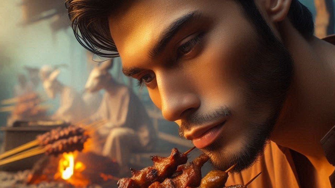 Ilustrasi Makan Sate Kambing